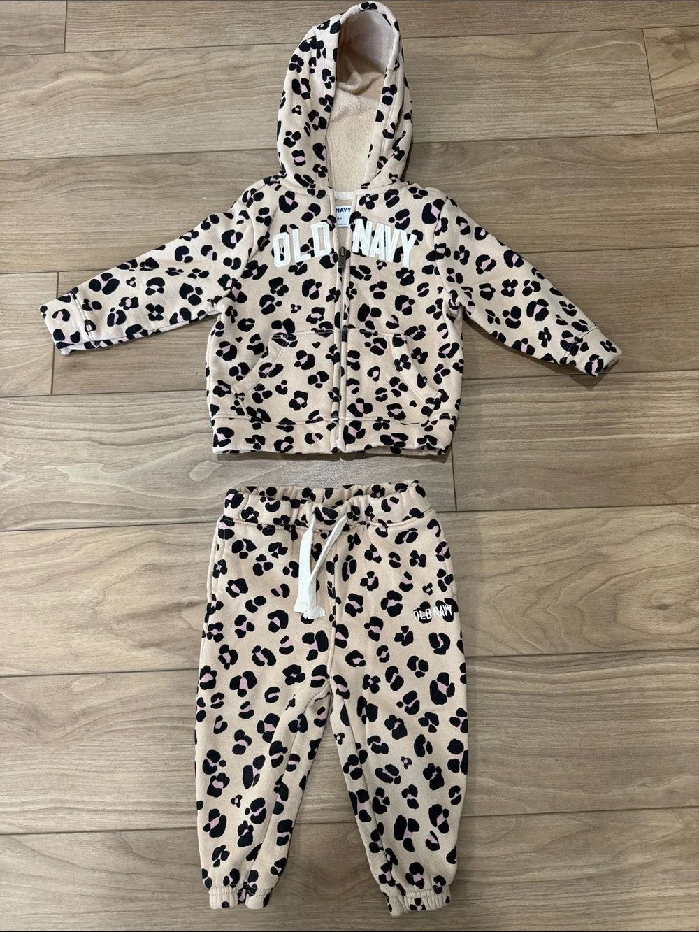 Old Navy Beige and Black Leopard Zip Hoodie & Joggers Set